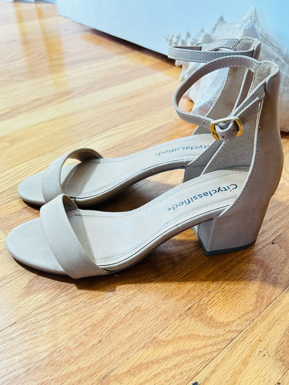 Cityclassified Beige Block Heel Ankle-Strap Sandals